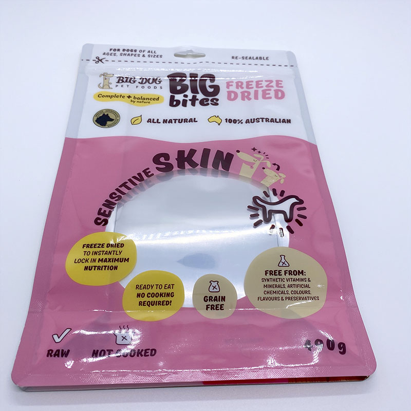 Clear window resealable food grade pouch bag for pet bites