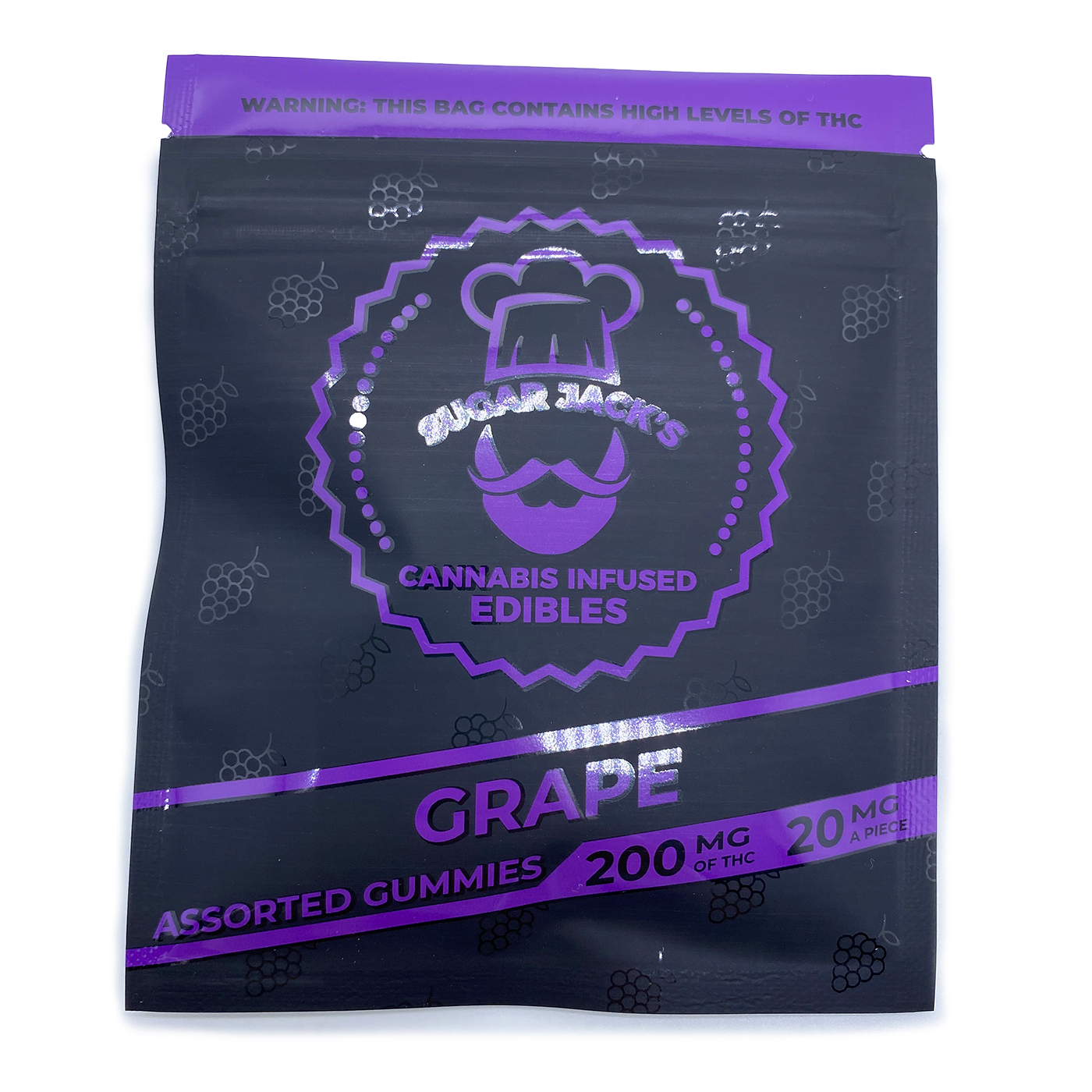 Custom UV printing 200mg CBD THC gummies pouch matte black white zipper mylar poly weed packaging bags
